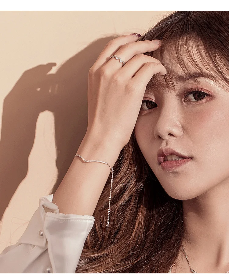 Bamoer минималистичные волнистые кольца на палец для женщин прозрачные CZ 925 пробы серебряные украшения со стразами Свадебные обручальные подарки BSR045