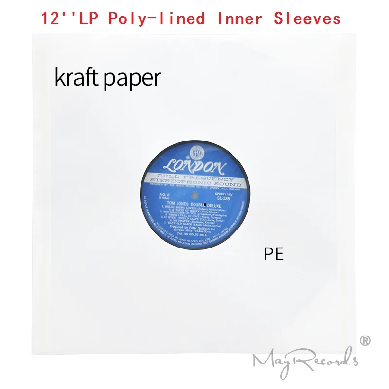 

20 High Quality Heavyweight Anti-static White Kraft Paper Poly-lined Inner Sleeves For 12'' LP Record Vinyl