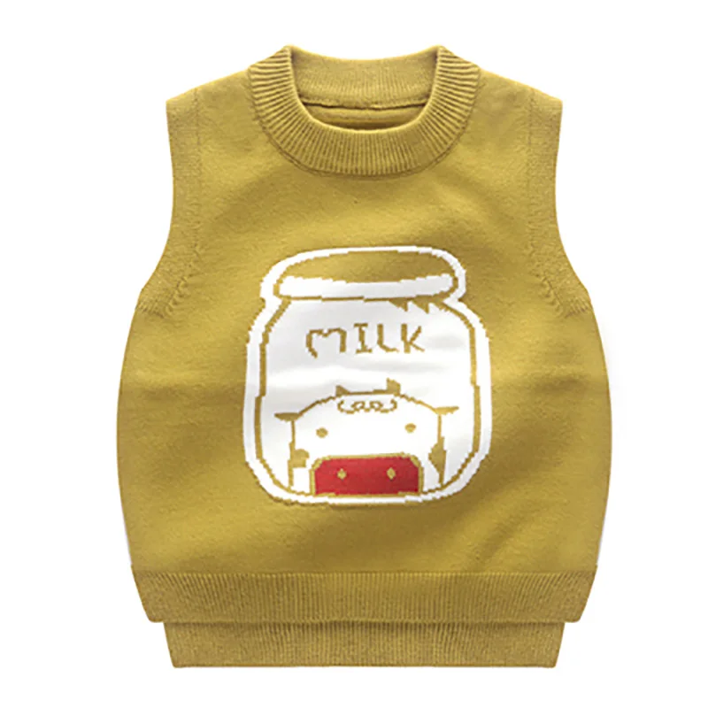 SLKMSWMDJ new autumn and winter children's sweater vest boy girl knit sweater cute cartoon pattern baby comfort vest 15 colors
