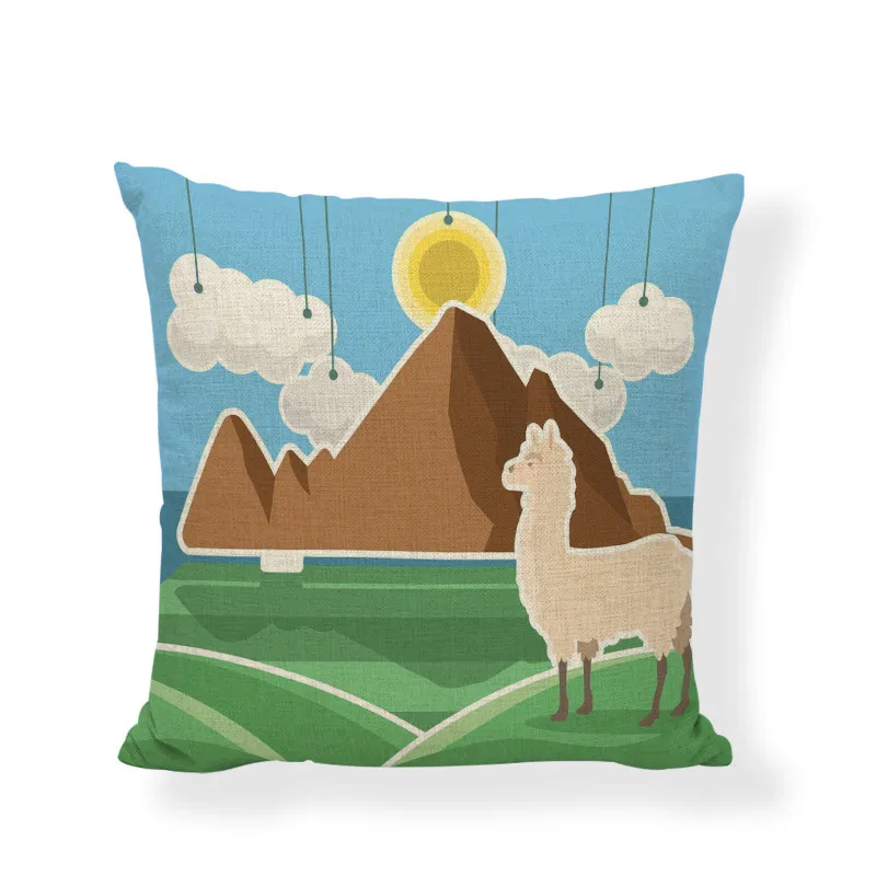 Colorful Alpaca Cushion Cover Personality Flowers Lovely Naughty Simple Alphabet Avatar Warm Beige Style Flax Home Decoration | Дом и сад
