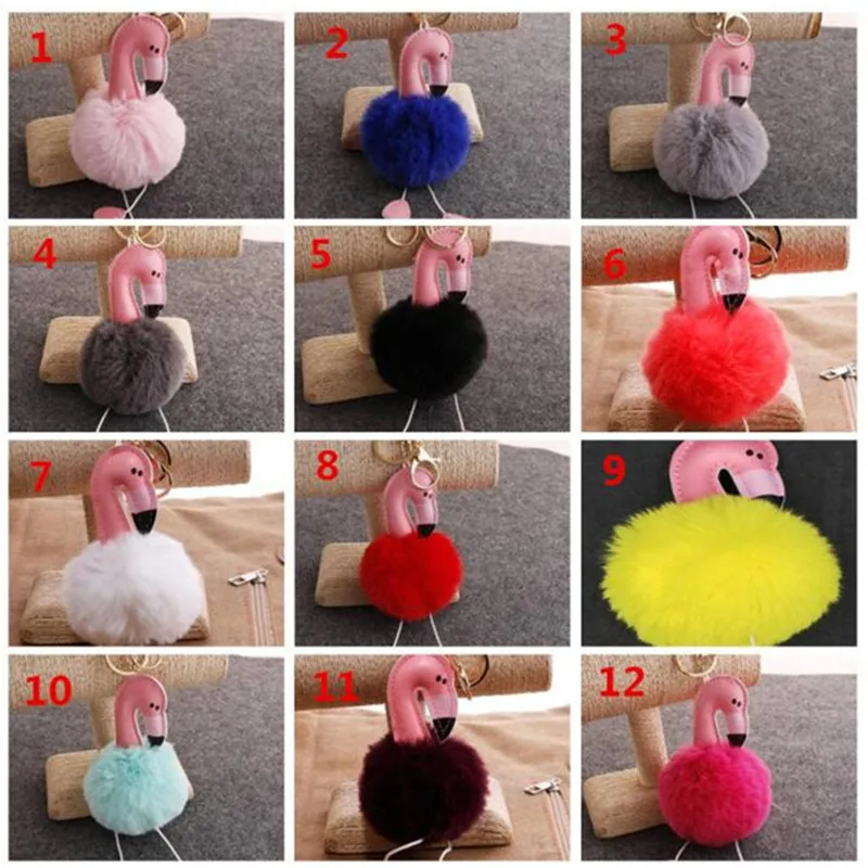 Мультяшный брелок в виде фламинго пушистый искусственный кроличий мех шар для