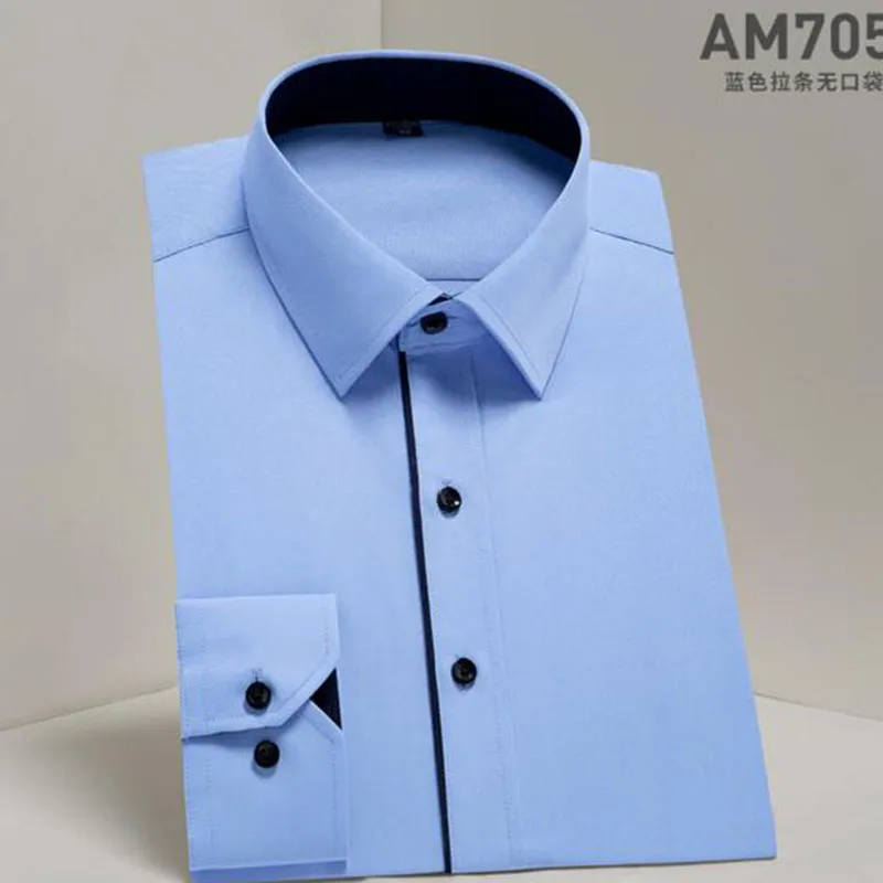 Весенне-осенние мужские однобортные рубашки с длинным рукавом Camisa однотонные из