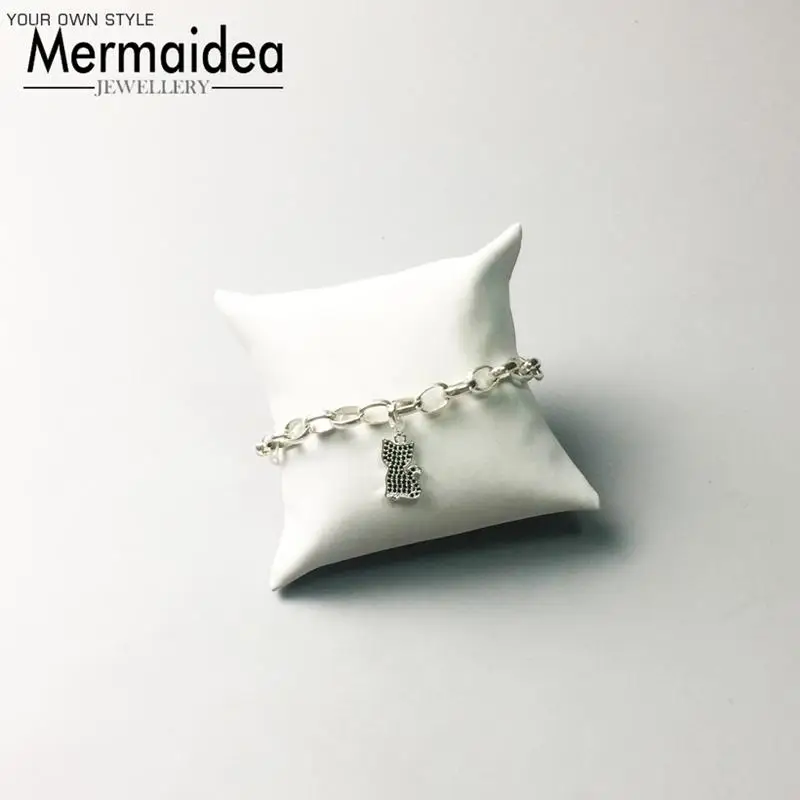 Кошка Charm Кулон Ювелирное Украшение 925 пробы серебристый, черный клуб ожерелье браслет Шарм для Для женщин