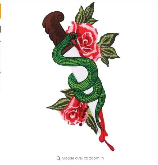 

DZNewArrival Rose Embroidered Sword Snake Sew Iron on Patches for Clothes Jean Jacket DIY Embroidery Applique Cloth Patch 1Piece