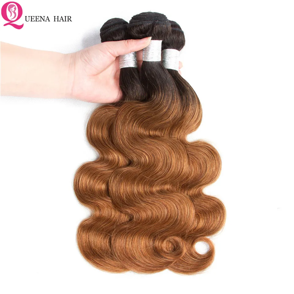 Цветной пучки человеческих волос Ombre с закрытием бразильские тела WaveHair плетение