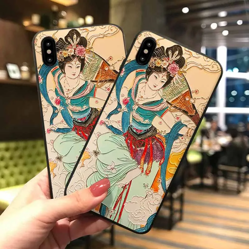 JIBAN Китайский ветер 3D тиснением резьбой трехмерная чехол для iPhone XS X 6 6s plus 7 8