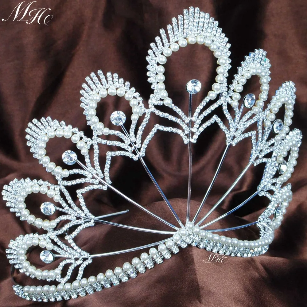 

Awesome Beauty Pageant Tiara 5.5" Headband Pearl Clear Crystal Crown Wedding Bridal Party Costumes Fashion Hair Jewelry
