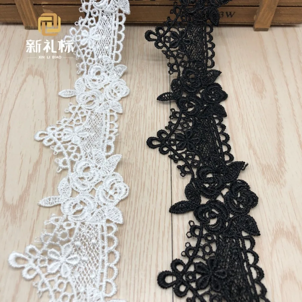 15y Высокое качество черный вышитый кружевной обрезки ленты ручной работы DIY