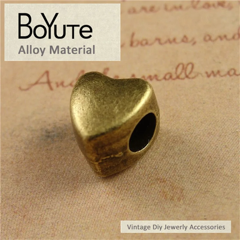 

BoYuTe (100 Pieces/Lot) 9*8*7MM Antique Bronze Silver Plated Vintage Heart Beads Big Hole Leather Beads for Jewelry Materials