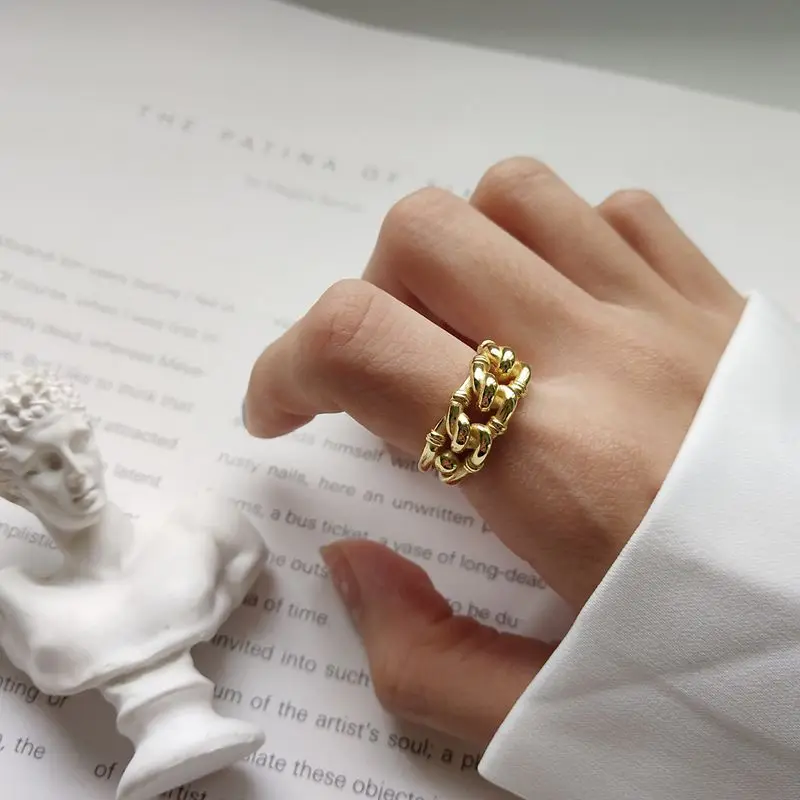 Серебряные широкие кольца-цепочки Silvology 925 пробы Золотая промышленная стильная