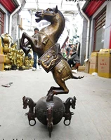 30 china bronze gild dragon sculpture succeed good luck horse statue