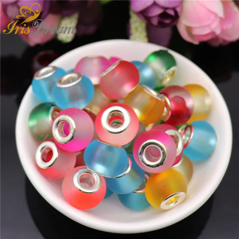 

10PCS 15MM Mix Color Big Hole Round Loose Glass Crystal Spacer Murano Beads Charms Fit For Pandora Bracelet Oysters Pearls