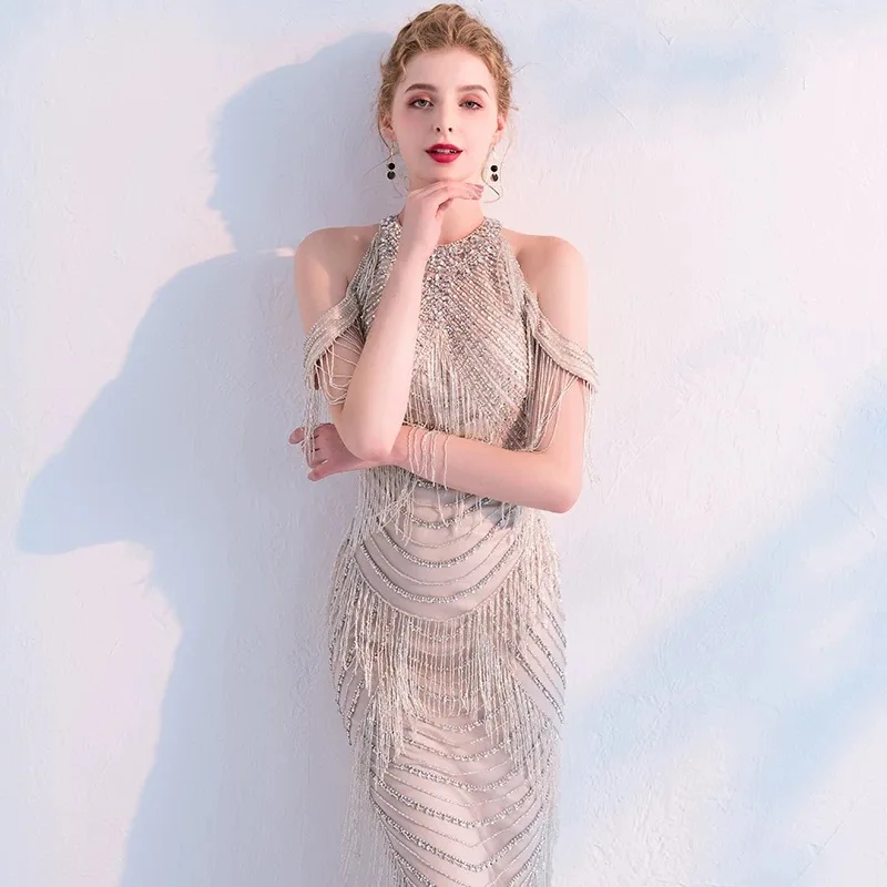 D122 роскошное Бисероплетение с плеча длиной до пола сзади Сплит женское длинное