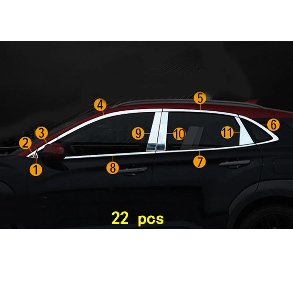 22pcs Для hyundai Kona Encino Kauai автомобильный стикер для стайлинга кузова декоративная подушка окно средняя полоса отделка рамка части - Название цвета: 22pcs