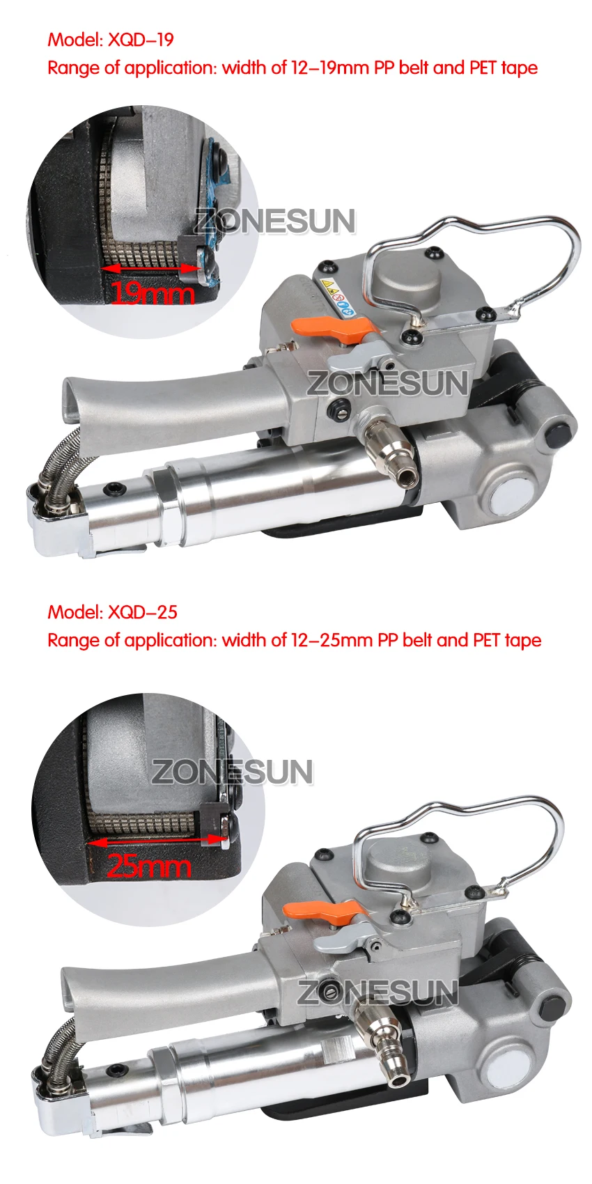 ZONESUN XQD-19 ручной пневматический обвязочный инструмент Пневматическая коробка ПП ПЭТ пластиковый картон поддон обвязочная машина