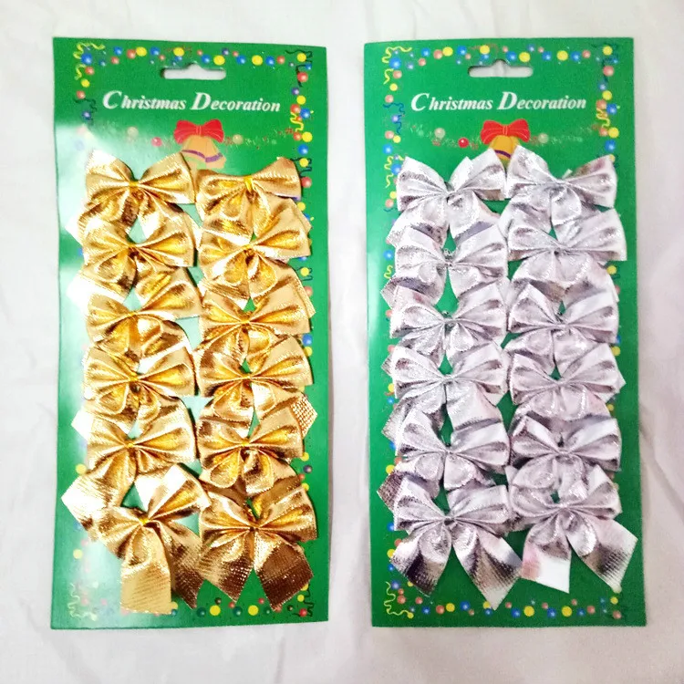 60 шт./упак. Рождественский Маленький бант Золотой Серебряный праздничный Декор