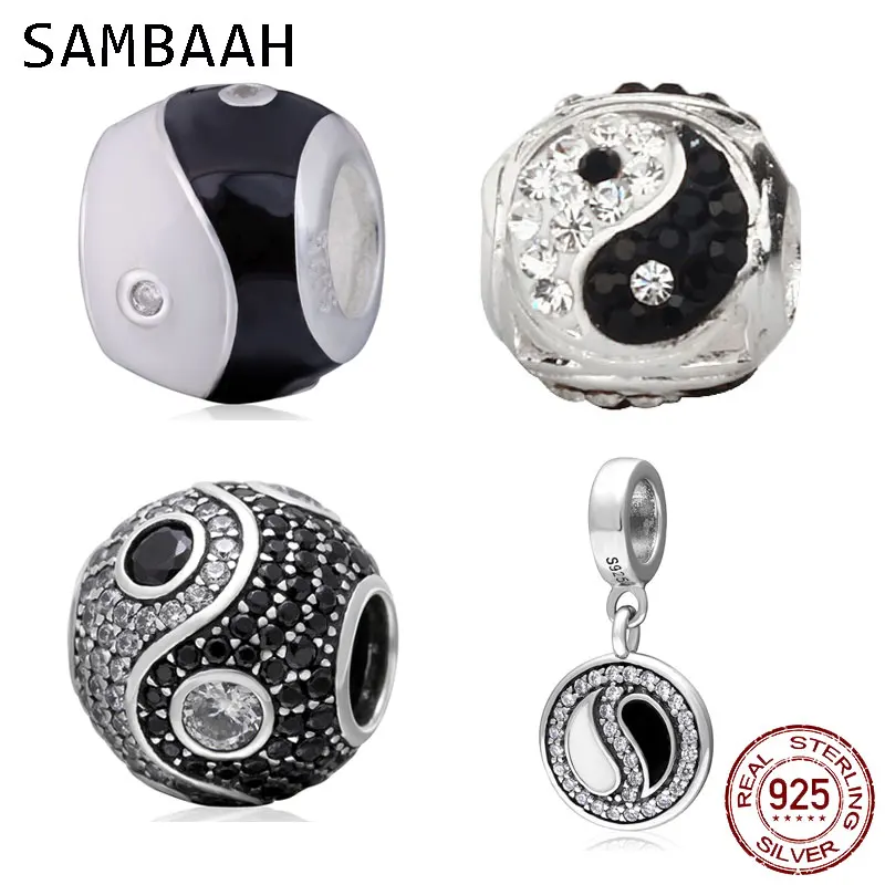 Китайские бусины Sambaah Yin Yang Tai Chi очаровательные Серебристые в стиле пандора для
