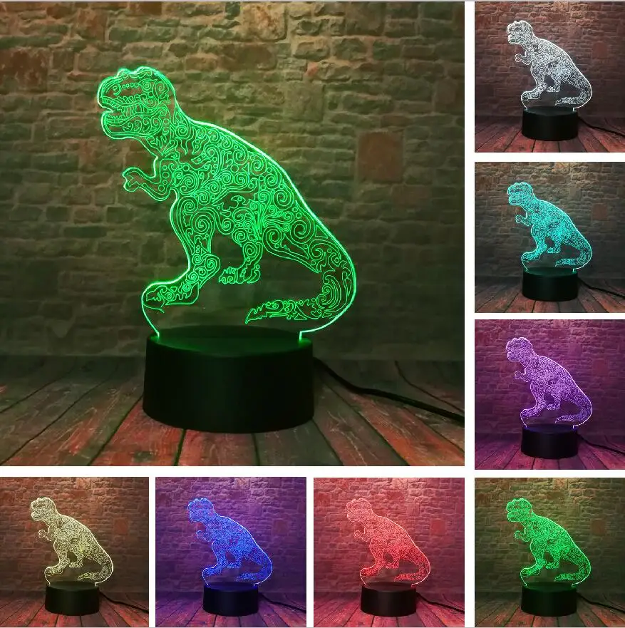 Style 5 Трицератопс динозавр 3D иллюзия Лампа 7 цветов Изменение дистанционного сенсорный светодиодный ночной Светильник дети Lampara Детские спальные декора подарки на Рождество - Испускаемый цвет: Style 5