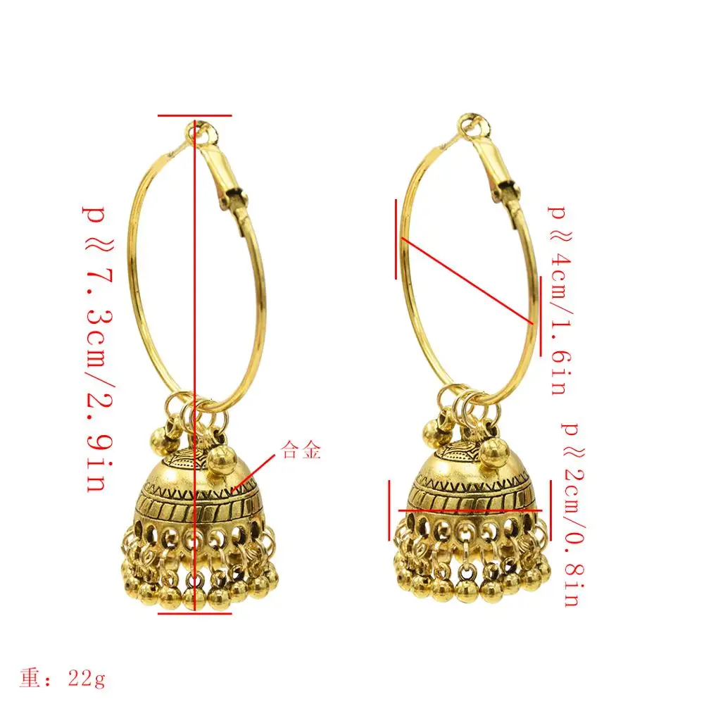 Уникальные большие круглые серьги золотые бусины длинные капли Индия Jhumka для
