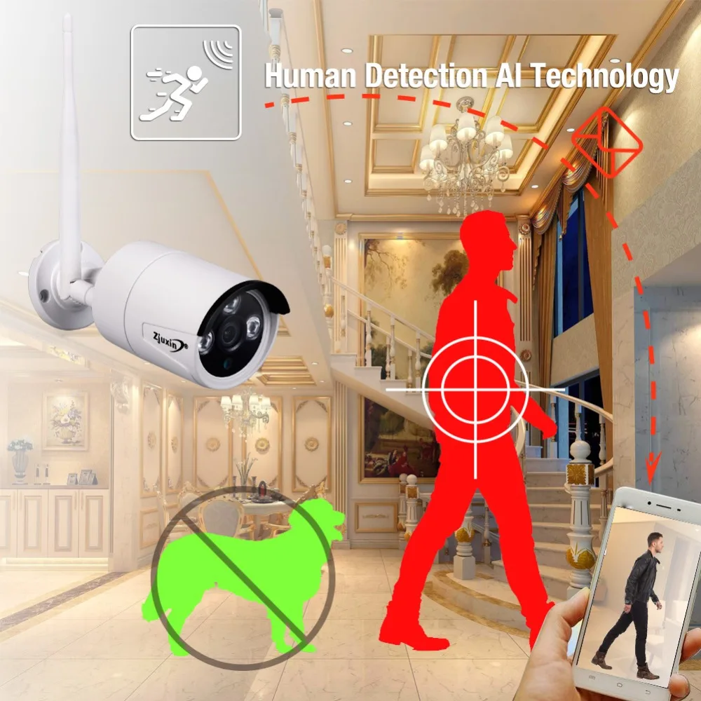 Zjuxin 2.0MP Wifi IP камера облачная Onvif AI 1080P HD беспроводная наружная Водонепроницаемая инфракрасная камера ночного видения с TF