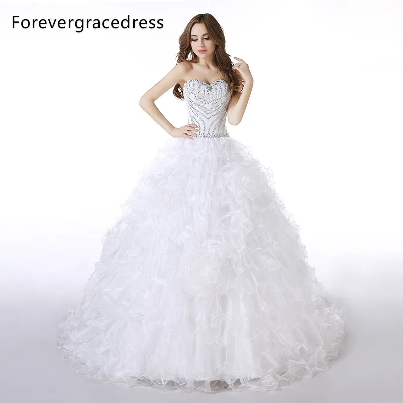 Forevergracedress 2017 реальные фотографии Белый Quinceanera платье с длинным Стразы спинки