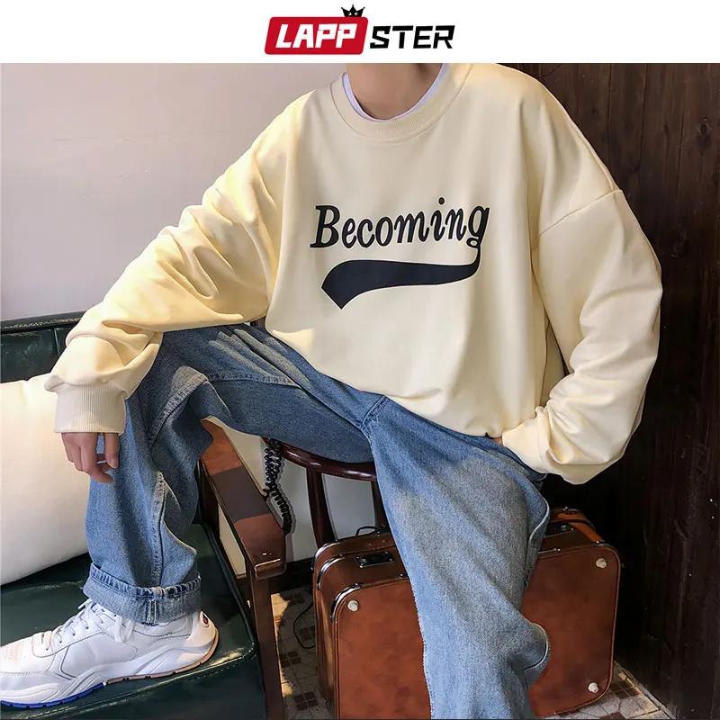 LAPPSTER мужские толстовки Harajuku с круглым вырезом человек хип хоп Уличная толстовка мужская одежда красочный Свободный пуловер желтый худи