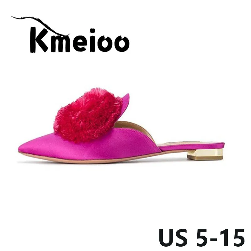 Мюли Kmeioo для женщин лоферы без застежек с буффами и помпонами открытой спиной