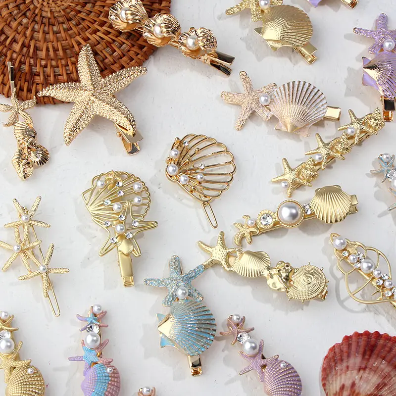 Женская заколка для волос JJFOUCS Золотистая в форме морской раковины металлическая