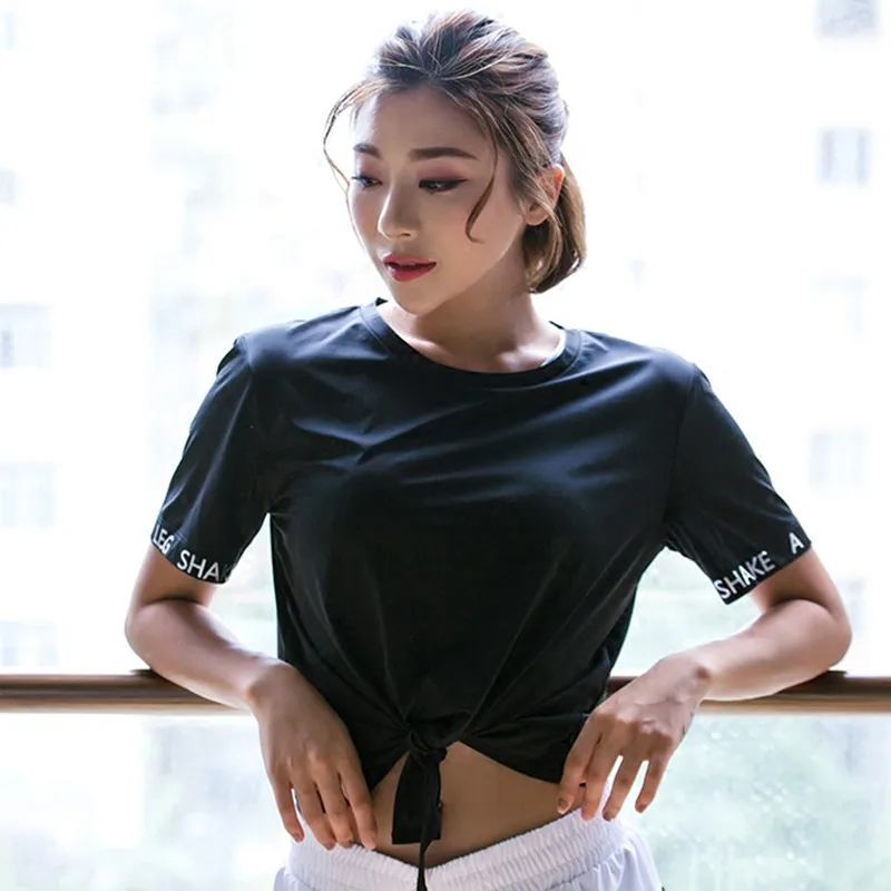 Женская спортивная рубашка для йоги укороченная Облегающая с короткими рукавами
