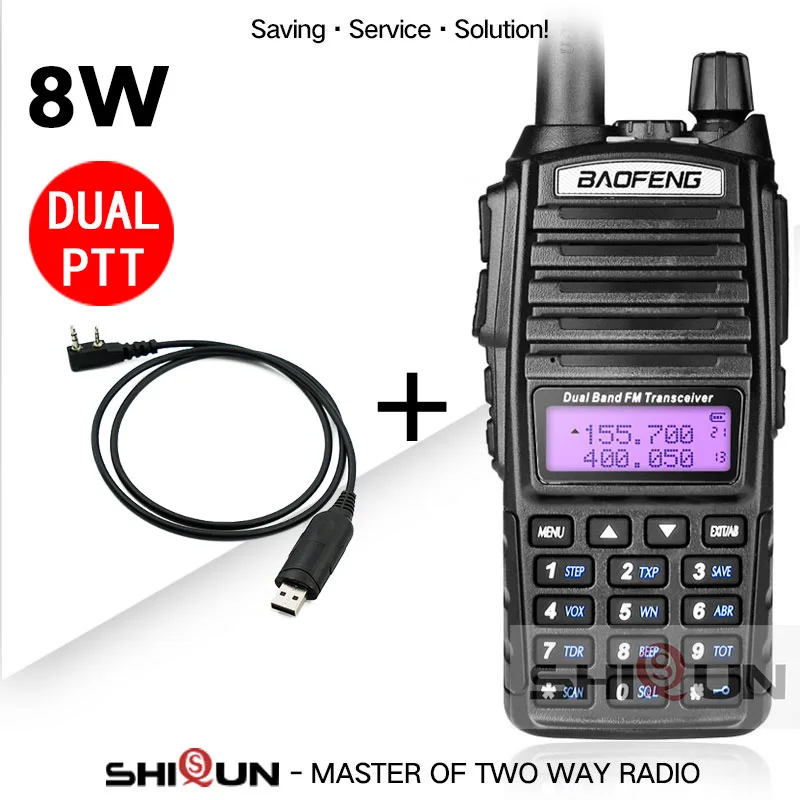 Add Cable BaoFeng портативная рация UV-82 обновленная 8 Вт Baofeng UV 82 двойная PTT гарнитура микрофон рация 10 км Baofeng 8 Вт Радио baofeng uv 9r 5R - Цвет: Add Cable