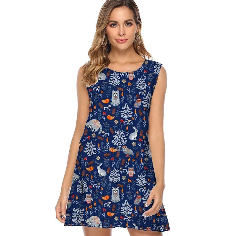 

Women Dress 2019 New Arrival Digital Print Sleeveless Casual Summer Dress O neck Straight Short Chiffon Dress Vestidos