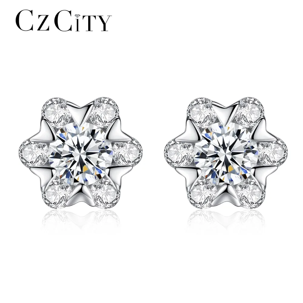 Czcity фирменные элегантные Snowflower нежный Для женщин 925 серебро Серьги гвоздики для