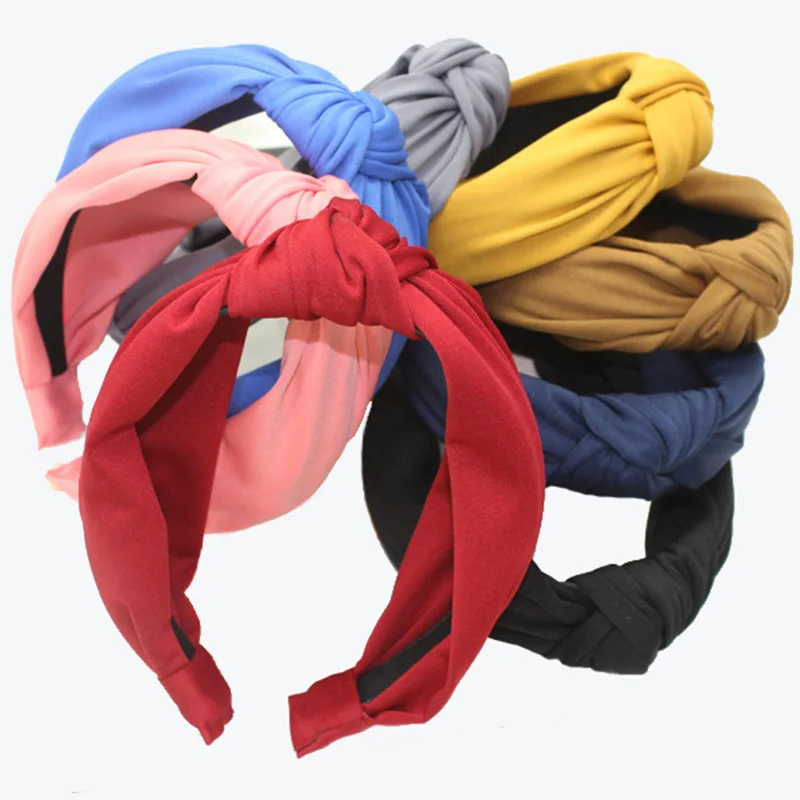 Женский ободок из спандекса однотонный с узелком в центре корейский аксессуар