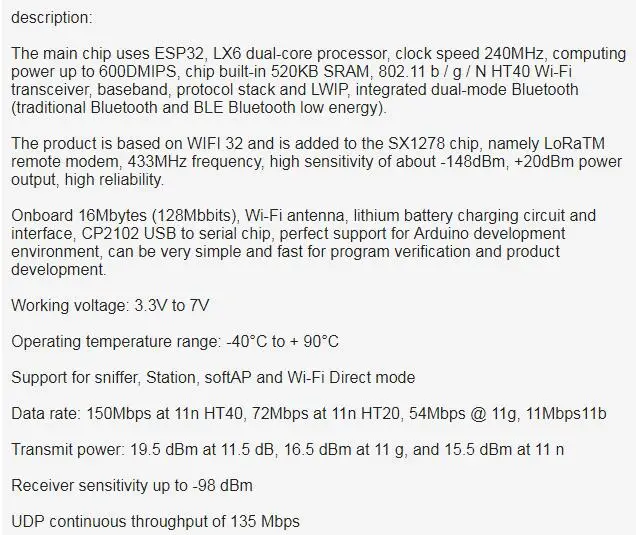 SX1278 LoRa 433 МГц ESP32 Bluetooth Wi-Fi Lora интернет с антенной