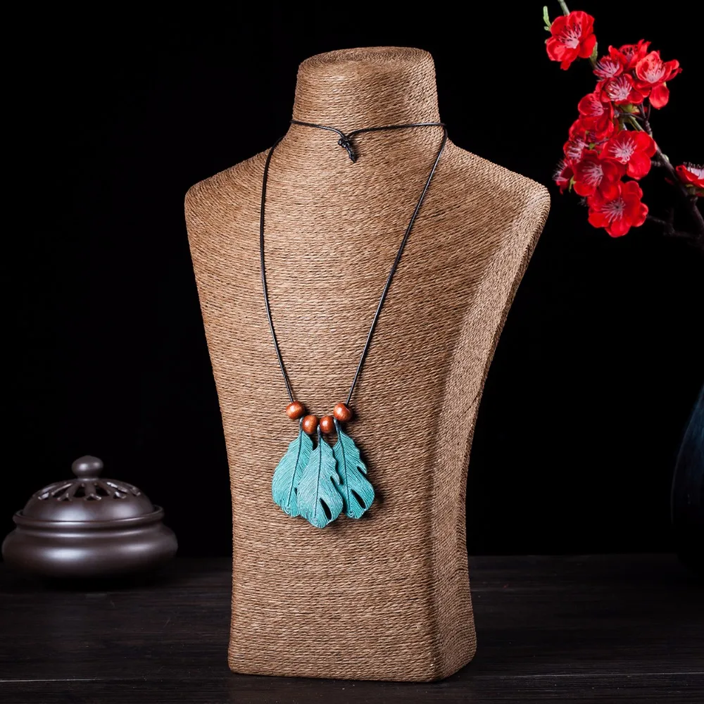 2017 Винтаж Колье Для женщин основа для кулонов и ожерелья зеленый перья женщина