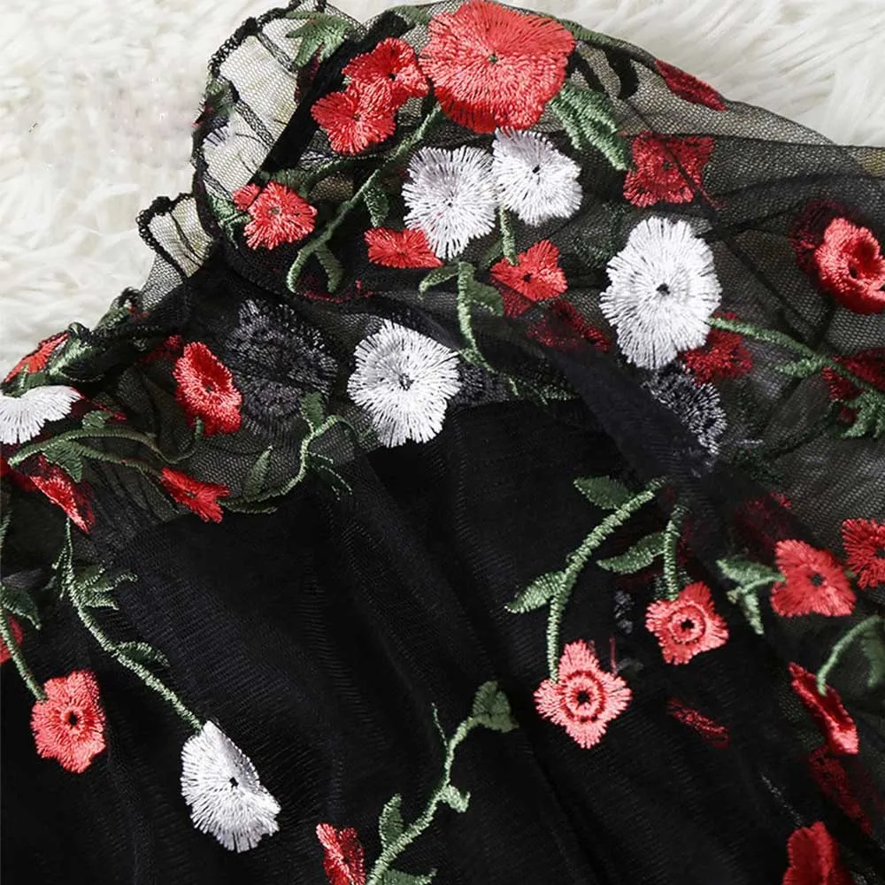 Женская Повседневная Блузка с вышивкой сетчатая блузка рукавами-фонариками