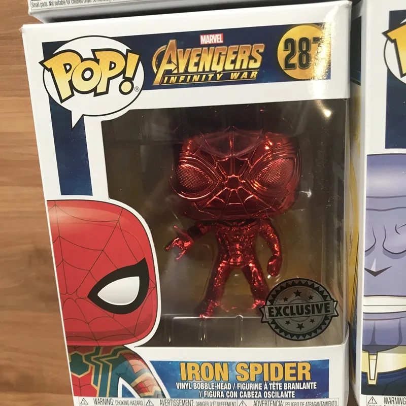 Зеленый Эксклюзивная официальная Funko pop Marvel: Мстители-хром танос, Человек-паук, Железный человек Виниловая фигурка Коллекционная модель игрушки - Цвет: Зеленый