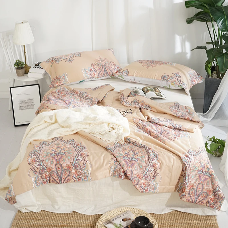 Air Conditioning Summer Cotton Quilt Comforter Queen size Ultra Soft Comfortable Bed Cover set Floral Colorful printed | Дом и сад