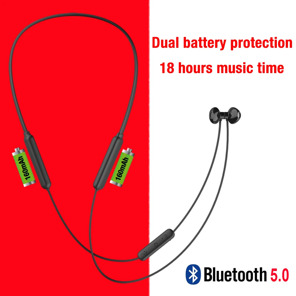Bluetooth наушники V5.0+ EDR двойная защита от аккумулятора Спортивные наушники Bluetooth для бега 20 часов рабочего времени гарнитура