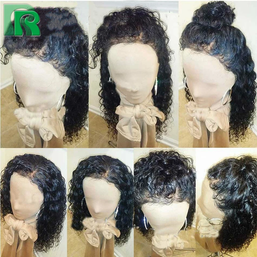 8А Бразильский Полный Шнурок Человеческих Волос Парики Волна Воды Кружева Перед