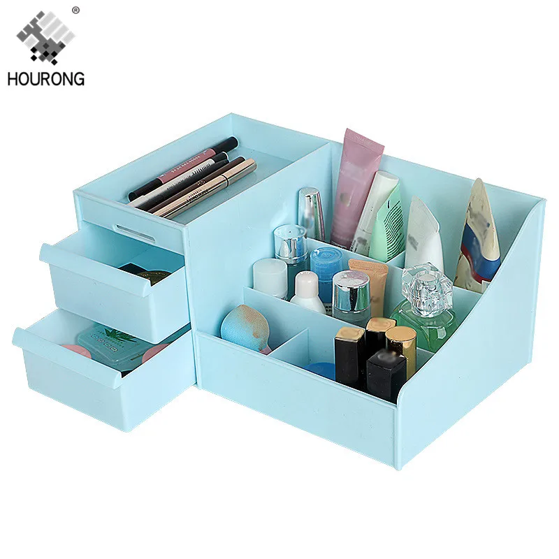blue Косметический ящик для хранения, ящик рабочий стол, пластиковый органайзер для косметики, украшений, контейнер для хранения, для дома, офиса, мобильного телефона, органайзеры для мелочей - Цвет: blue