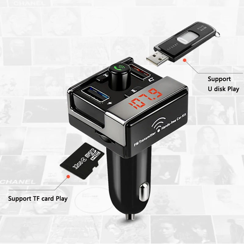 Car Bluetooth Kit 5V 2.1A FM Transmitter Handsfree Auto MP3 Music Player Support TF Card/U Disk Play USB Charger A1 | Автомобили и