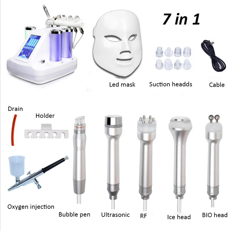 

6 in 1 Hydra Oxygen Dermabrasion RF Ultrasonic BIO Facial Repair Beauty Machine 7 in 1 Small Bubbles Device