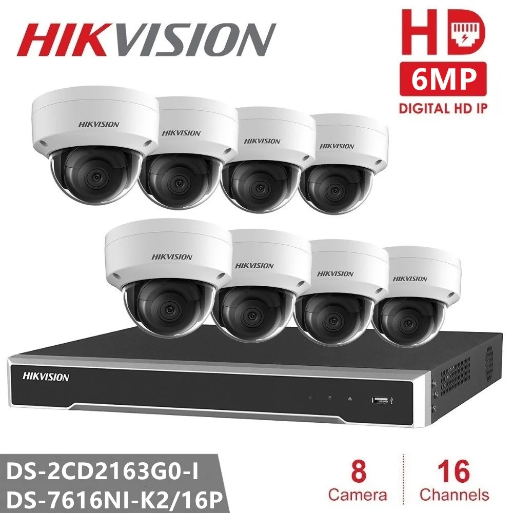 Hikvision комплекты видеонаблюдения камер безопасности 6MP купольная ip камера IR