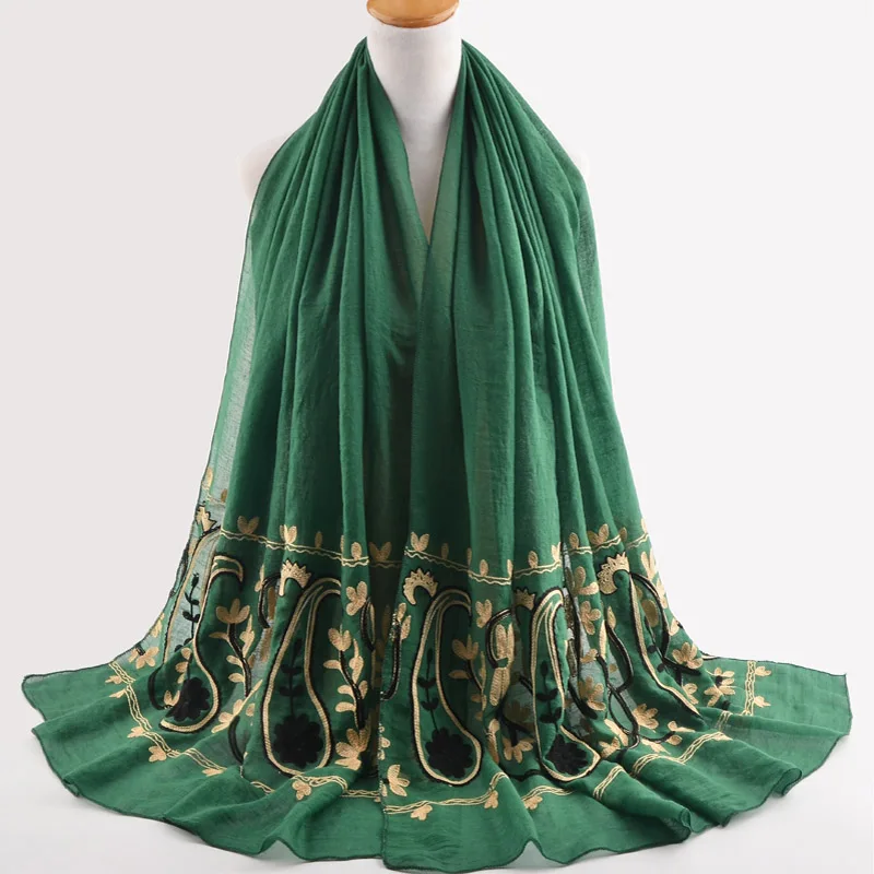 H1187a последние вискоза хлопок мусульманин длинный шарф с вышивкой женщин тюрбан