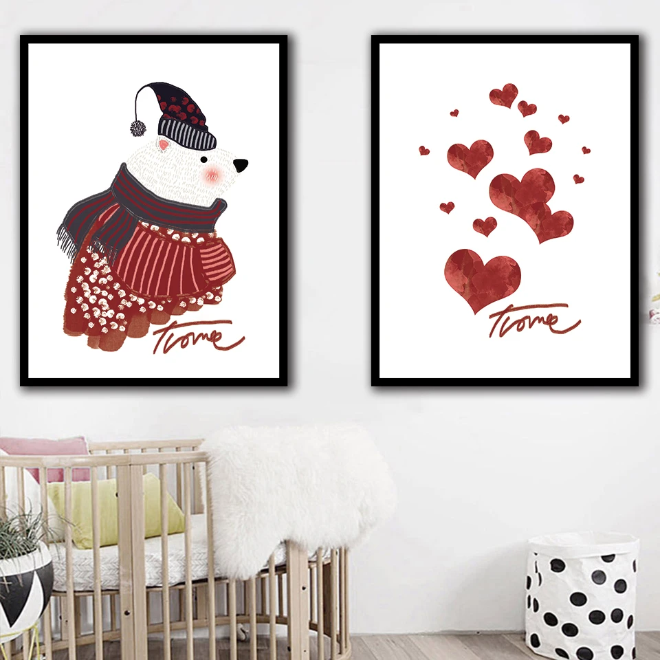 Posters Prints Canvas Art Painting Cute panda Wall Nursery Decorative Picture Nordic Style Kids Decoration red Love | Дом и сад