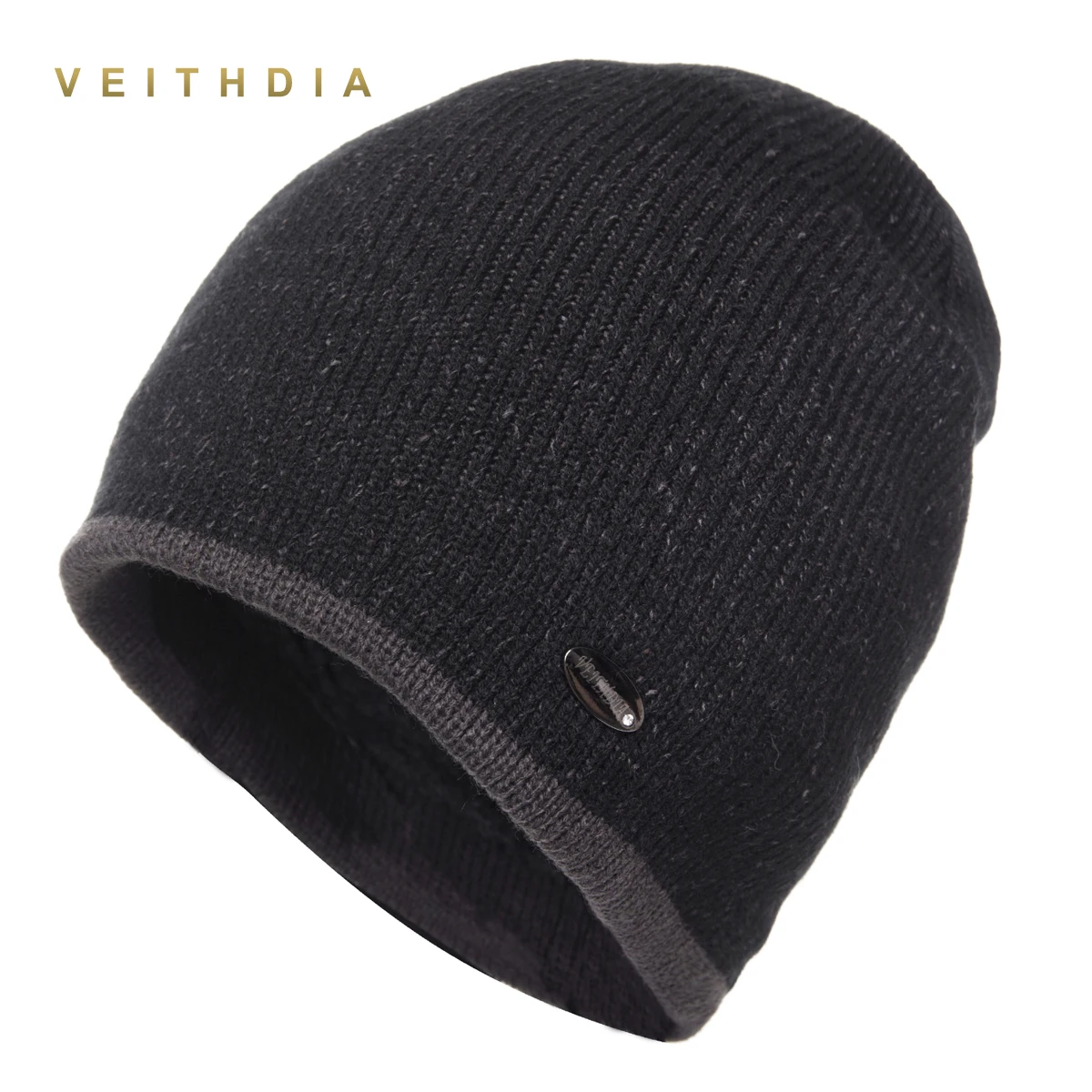 VEITHDIA, мужские зимние шапки, вязаные, шерстяные, Skullies, для мальчиков, хип-хоп, шапка, осенняя, gorros, мужские, сохраняющие тепло, мягкие шапки для мужчин, шапка - Цвет: Черный
