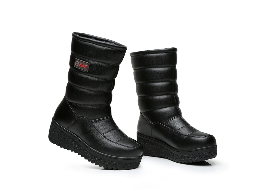 New Winter Mid Calf Boots Women Genuine Leather Boots Wedges Round Toe Mid Heels Boots High Quality Shoes Size 34-41 M4.0