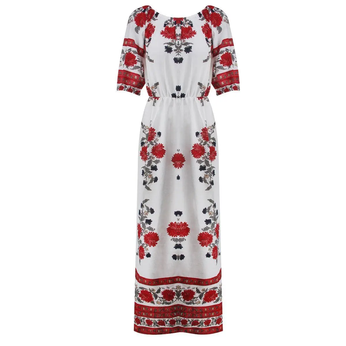 2017 Для женщин летние длинное платье с цветочным рисунком коротким рукавом Лодка