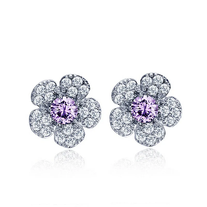 USTYLE/маленькие милые серьги фиолетовые розовые с кубическим цирконием в виде